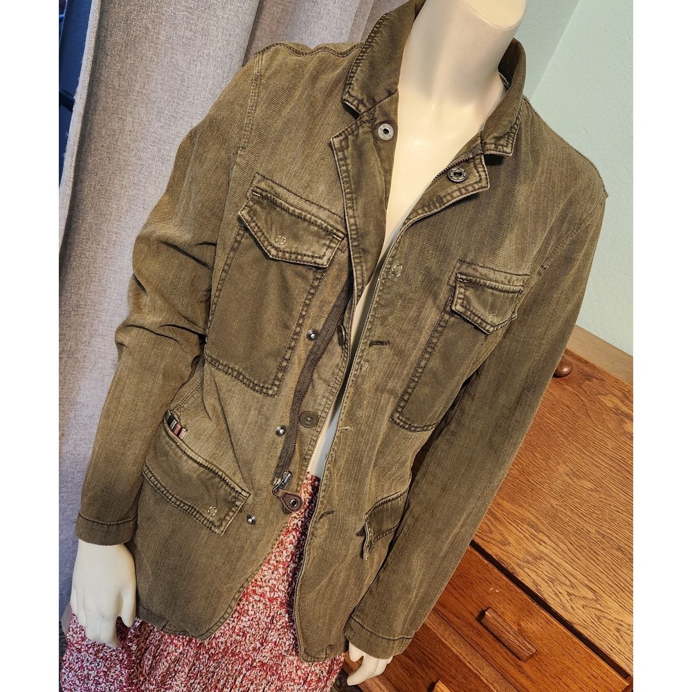 Triple Five Soul Military Utility Jacket Women M Green Zip Button Pockets Grunge